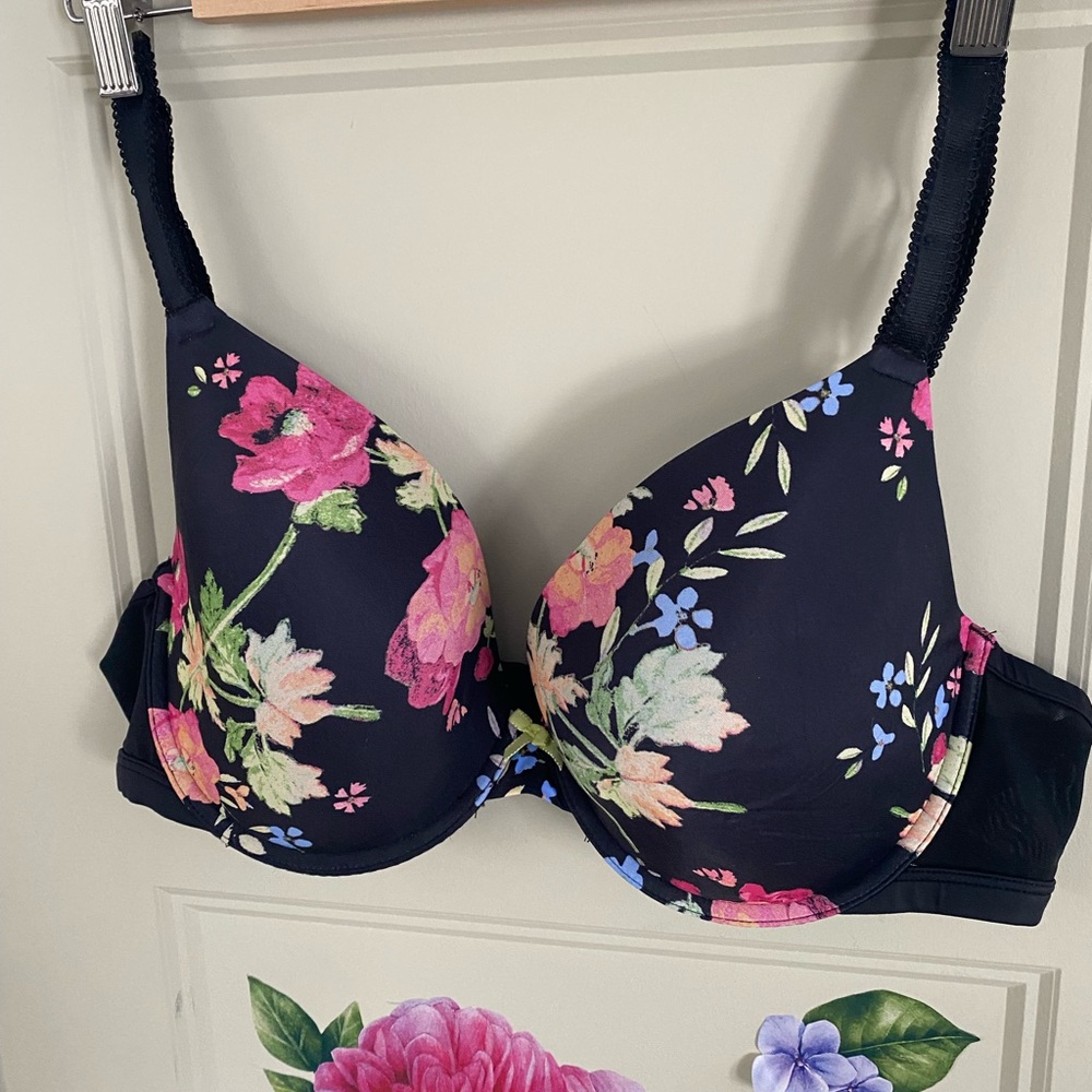 Deesse Lingerie Floral Bra - Black and Pink